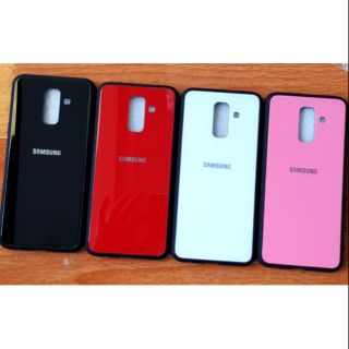 Ốp lưng Samsung A6 Plus 2018 Viền dẻo giả 8 lưng kính cường lực cao cấp