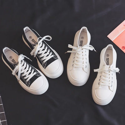 Giày Thể Thao Nữ Ulzzang Vintage, Giày Bata Dáng Basic Vải Canvas Đế Độn 3cm 2 Màu Phong Cách Hàn Quốc - Iclassy_shoes