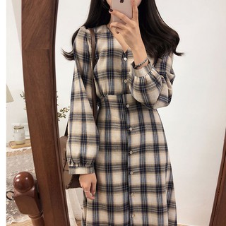 đầm caro tay dài thời trang nữ tính