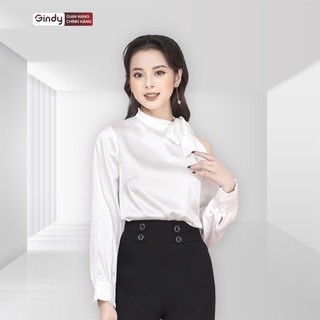 Áo sơ mi nữ kiểu cổ nơ GINDY vải lụa cao cấp tay dài dáng suông basic thanh lịch thời trang xuân hè, công sở A055