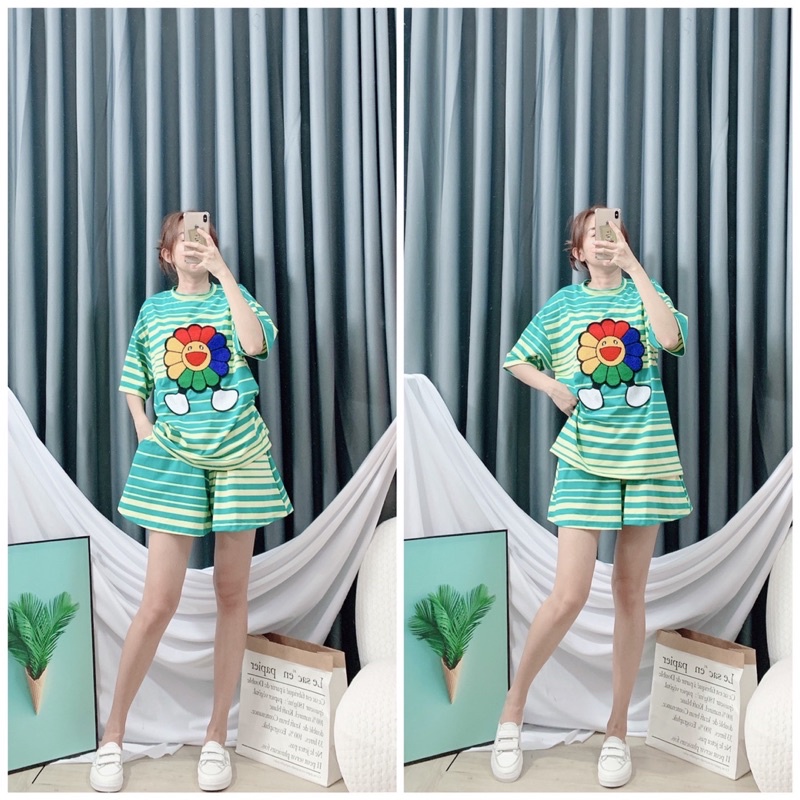 Bộ sọc xanh hoa hướng dương - Nhím Xù Shop