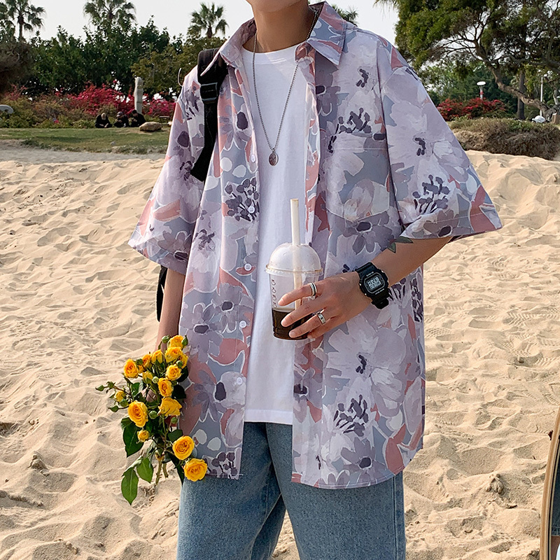 Korean fashion short-sleeved shirt 2021. Men's and women's short-sleeved shirt