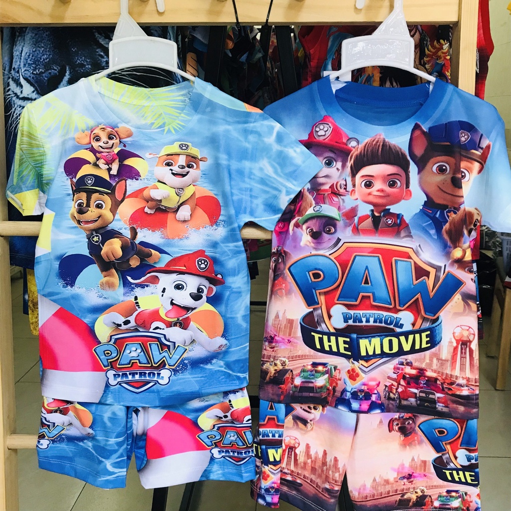 Bộ đồ thun lạnh cho bé, đồ bộ cộc tay bé trai in 3D hình Chó cứu hộ -Paw Patro size đại bé từ 10-50kg
