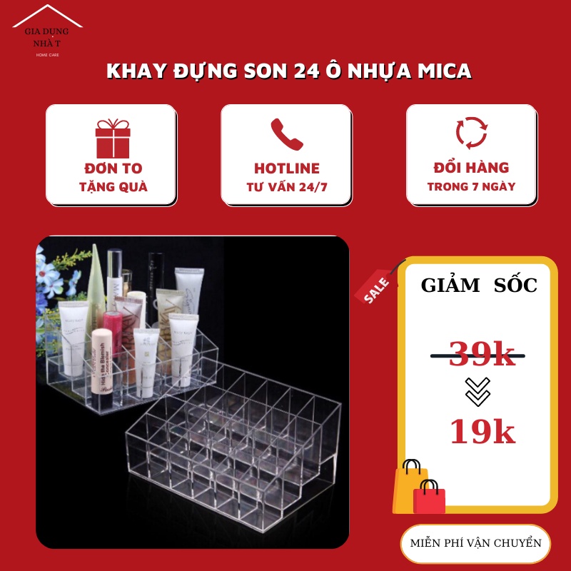 Khay đựng son 24 ô nhựa mica siêu bền trong suốt