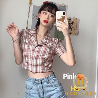 Áo kẻ cổ véc croptop HSU0620