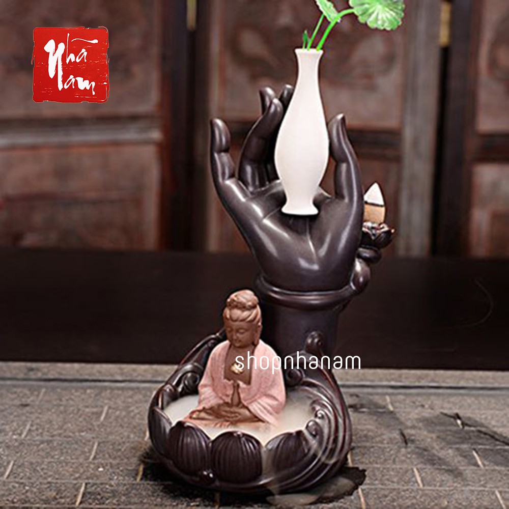 Thác khói trầm hương phật quan âm thích ca tọa thiền non bộ tặng 3 nụ trầm hương
