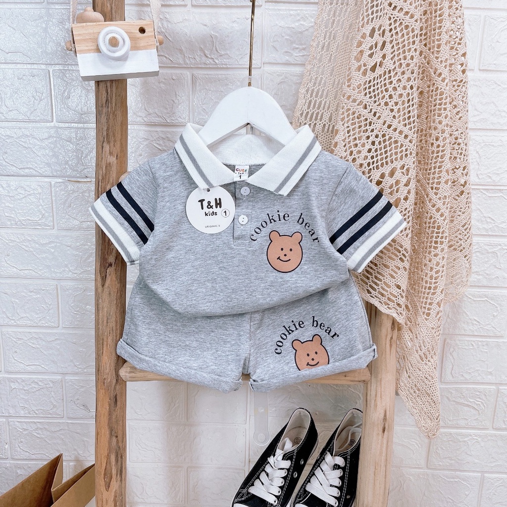 Bộ quần áo bé trai - set áo phông cộc tay và quần short, chất cotton in logo gấu, cực đẹp cho bé từ 7 đến 18 kg