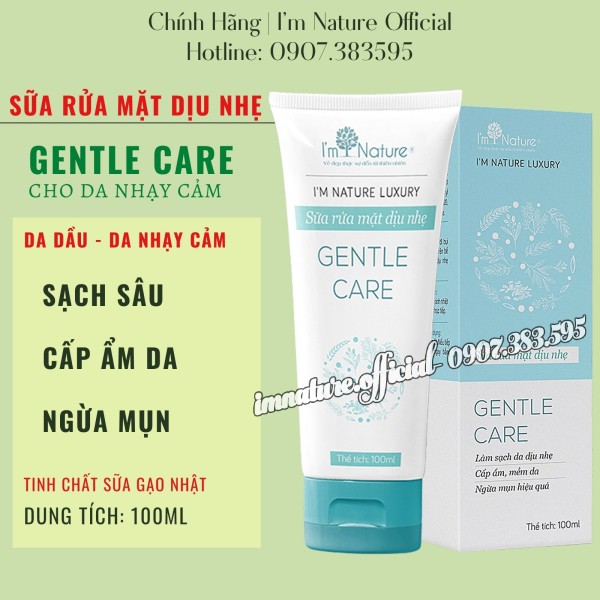 (+Quà) Sữa Rửa Mặt Gentle Care Cho Da Nhạy Cảm - Nhờn Dầu Và Mụn I'm Nature 100ml