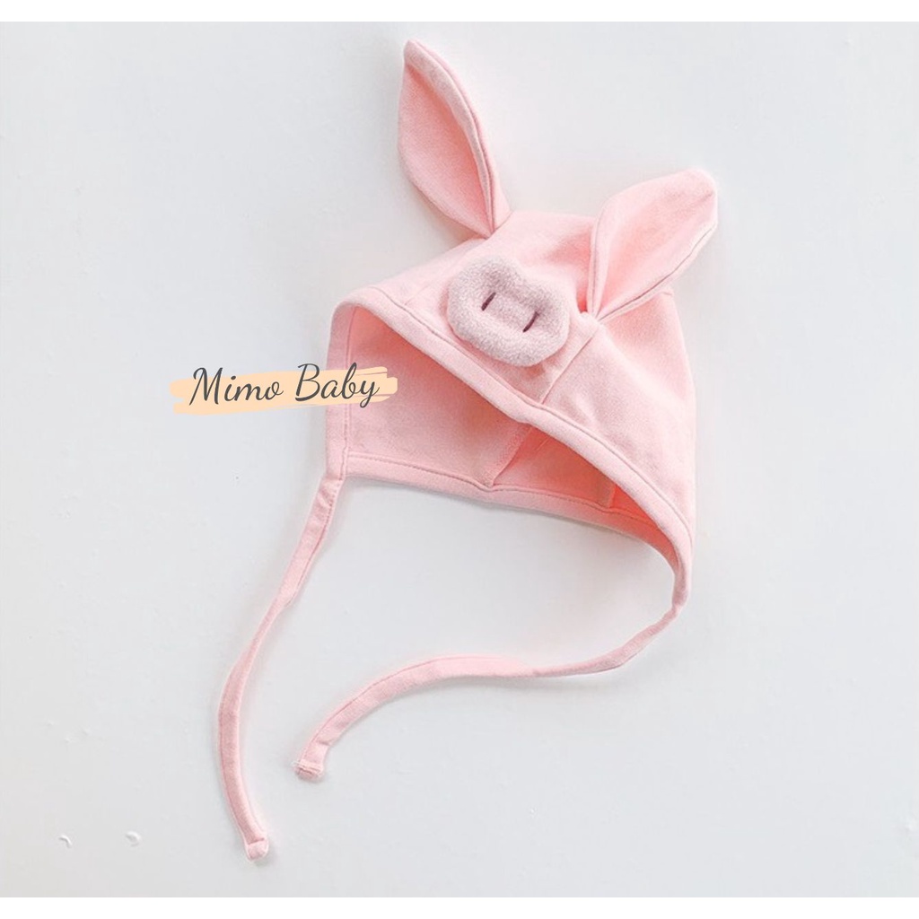 Mũ cotton buộc dây hình heo hồng dễ thương cho bé MD154 Mimo Baby