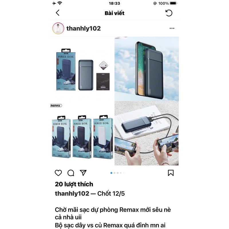 sạc dự phòng remax( khách note ig)