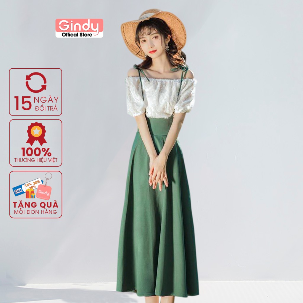 Set váy nữ GINDY thanh xuân ngọt ngào chân váy hai dây mix áo trễ siêu xinh V10120