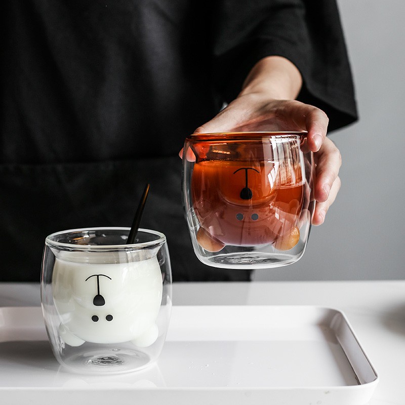 Cốc Thuỷ Tinh 2 Lớp Cách Nhiệt Hình Gấu Dễ Thương