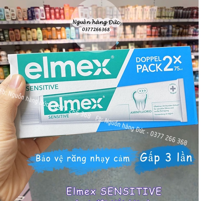 Kem đánh răng Elmex Sensitive Đức (set đôi) cho răng nhạy cảm ê buốt - Nguồn hàng Đức