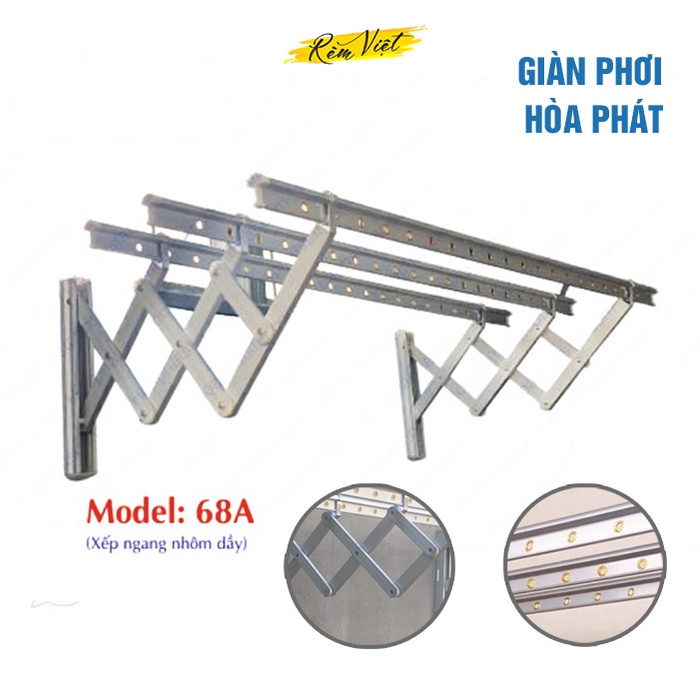 Giàn phơi xếp ngang Hòa Phát 68A, Giàn phơi thông minh, Giàn phơi quần áo, Gắn tường tiện lợi, Lắp đặt nhanh