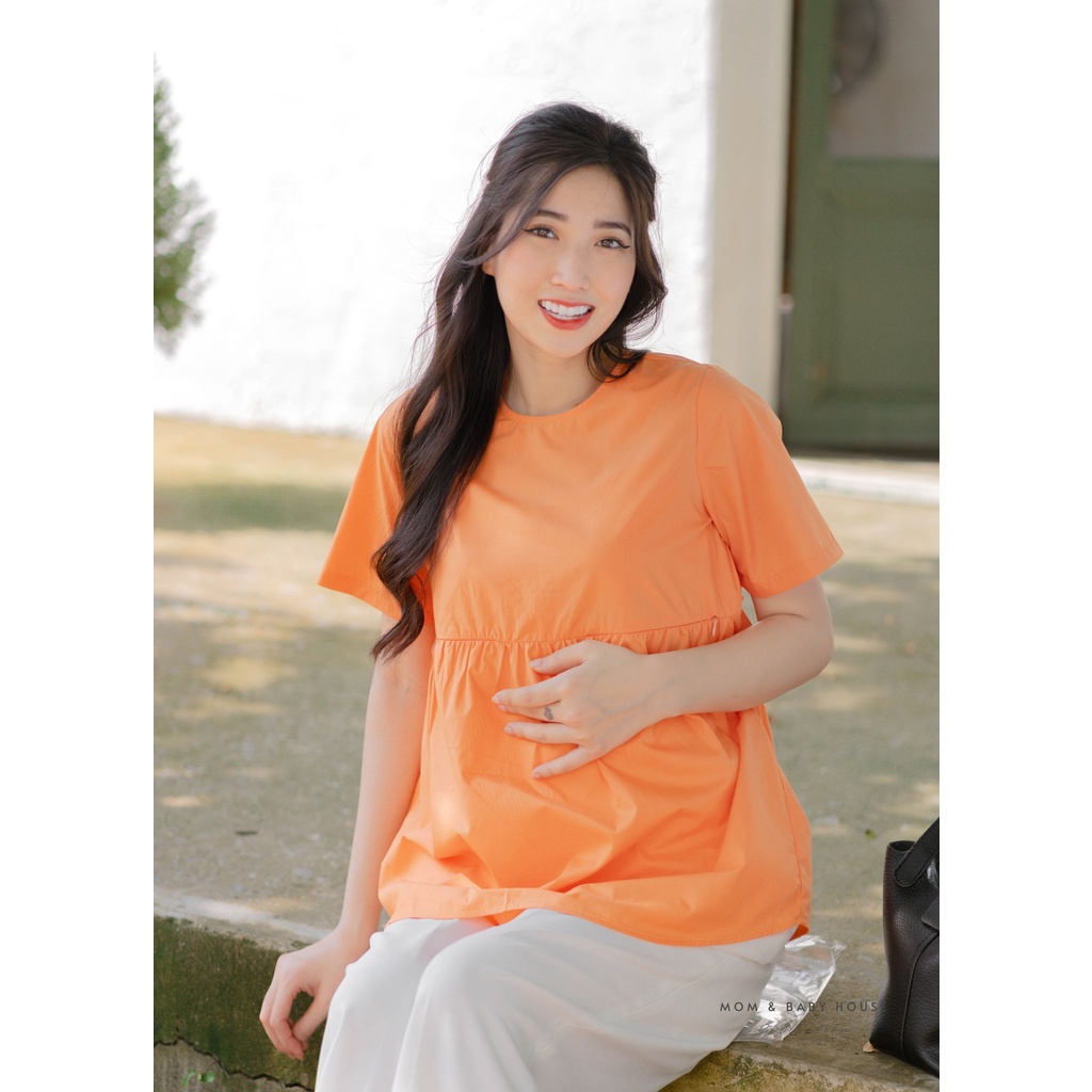 EVERMOM | Áo bầu babydoll có khoá kéo cho bé ti màu cam