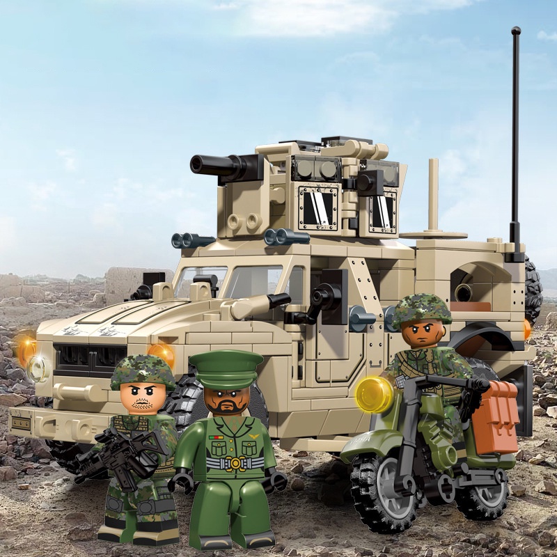 Đồ chơi lắp ráp xe vũ trang M-ATV, Sembo Block 207122 Army Car, Xếp hình thông minh, Mô hình quân sự