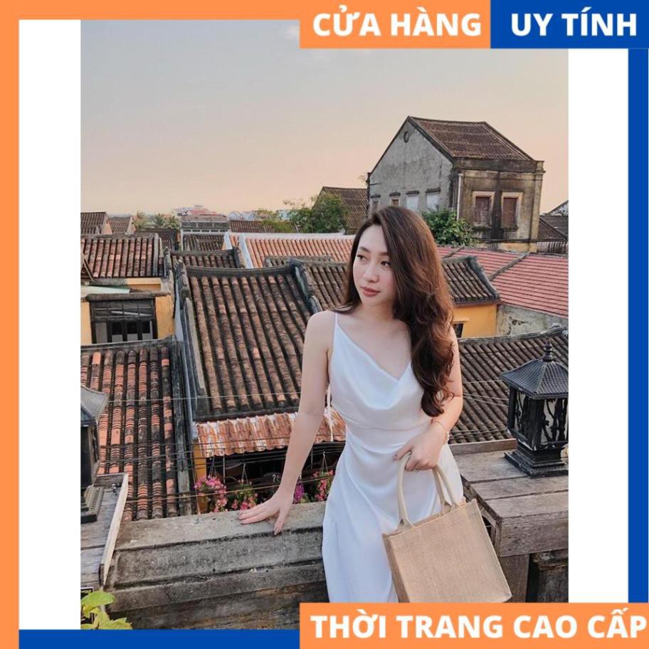 Đầm 2 dây cổ đổ hở lưng chất lụa sang trọng [HÀNG CAO CẤP]