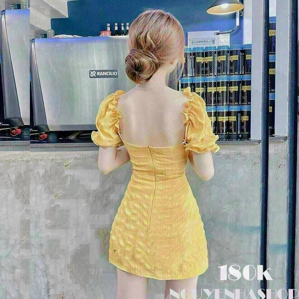 Đầm tay phồng đính nút trẻ trung cá tính  quá đẹp fashionzero - 80059