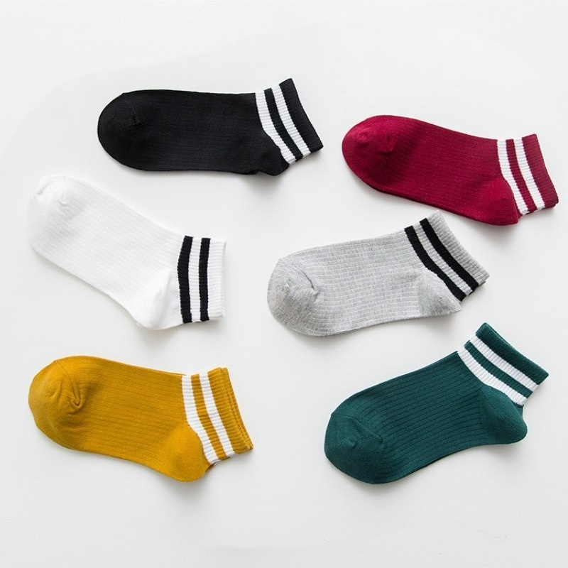 Vớ Thể Thao cotton Cổ Thấp Kẻ Sọc 6 Màu Sắc Thời Trang Xuân Thu Cho Nữ