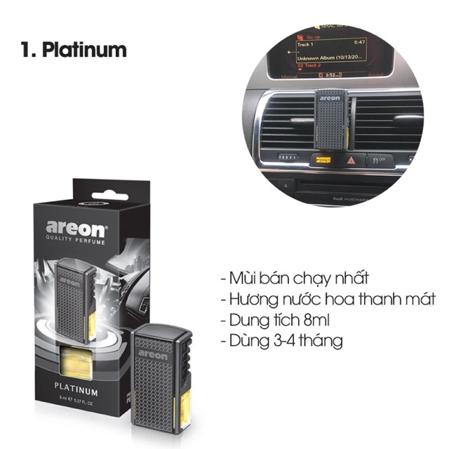 Nước hoa kẹp cửa gió điều hòa mùi Platinum Areon Car Lux