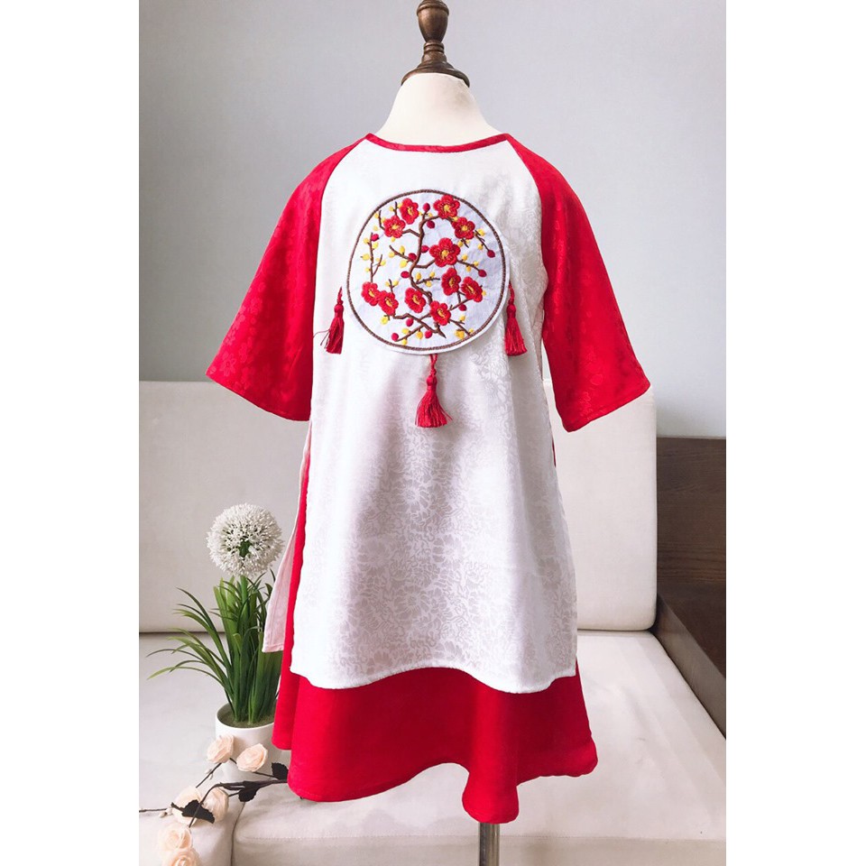 Áo dài gấm thêu hoa June cho bé gái 2-9T AD160
