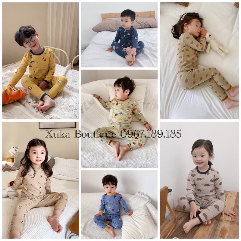 (SALE) Bộ Quần Áo dài tay Bé Gái Bé Trai Style Hàn Quốc [AMBB.Kids] Bộ quần áo ngủ Thu Đông | Cotton co giãn K bai xù
