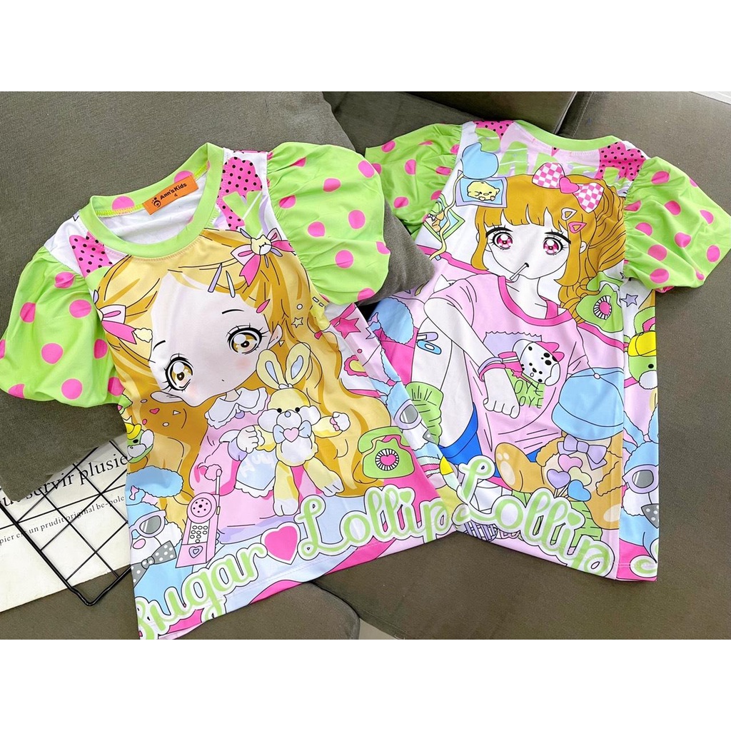 Đầm thun lạnh loại 1 in 3D size đại cho bé gái từ 23 đến 40kg - Váy đầm tay phồng nữ bé gái