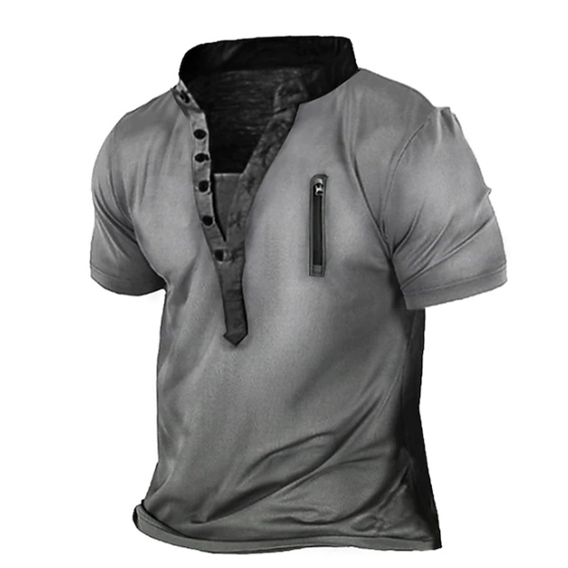 Áo Thun Nam Henley Màu Trơn Cổ Đứng Cài Nút Size Lớn Phong Cách Vintage Cơ Bản