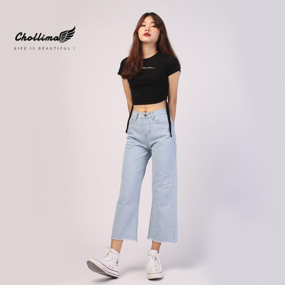 Mua Quần jeans baggy nữ Chollima ống rộng trơn tua lai màu trắng bạc ...