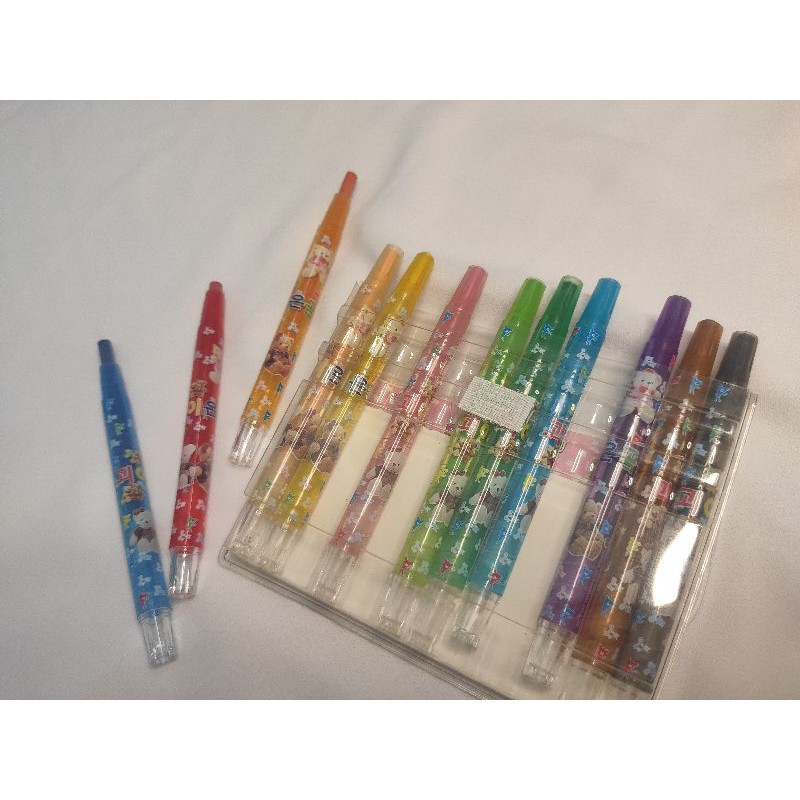 [BÁN CHẠY] 한국 연필 (12 색깔) - Bút sáp màu vặn Hàn Quốc 12 màu, in hình Gấu xinh xắn