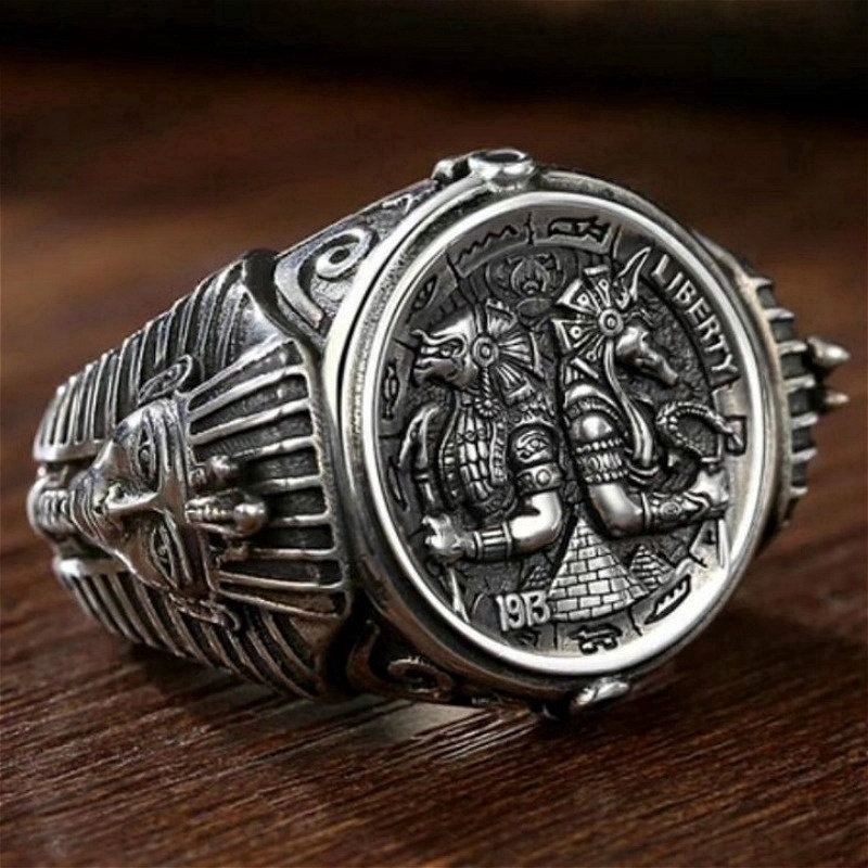 Nhẫn Bạc Họa Tiết Pharaoh Cổ Điển Thời Trang Cho Nam