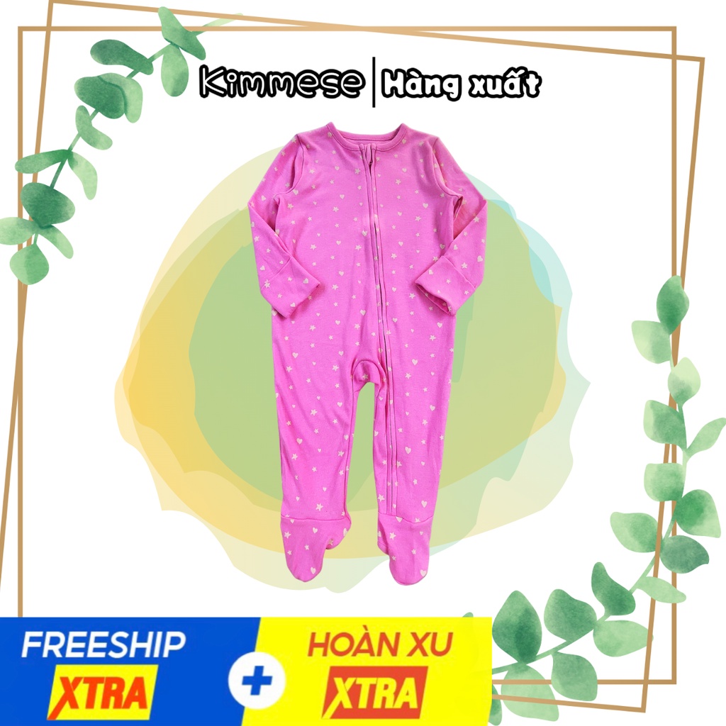 [Freeship + Hoàn xu 30k] Sleepsuit Bộ Body Cho Bé Cotton Hồng Sao Trắng Khóa Kéo - Đồ Ngủ Cho Bé