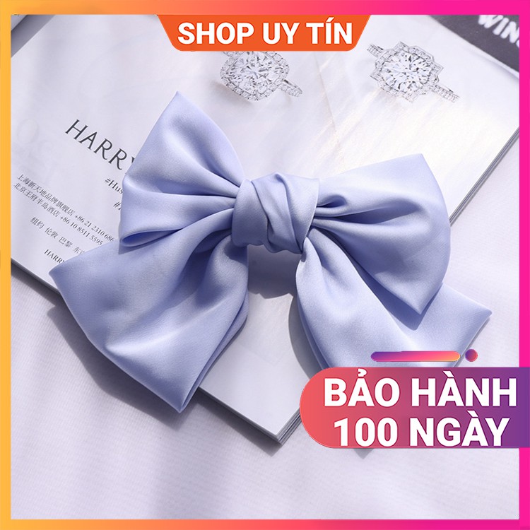 [NowShip - Giao Ngay] Kẹp Tóc Đính Nơ Lụa Cao Cấp - Cặp Tóc Nữ Đẹp Màu Tím Than