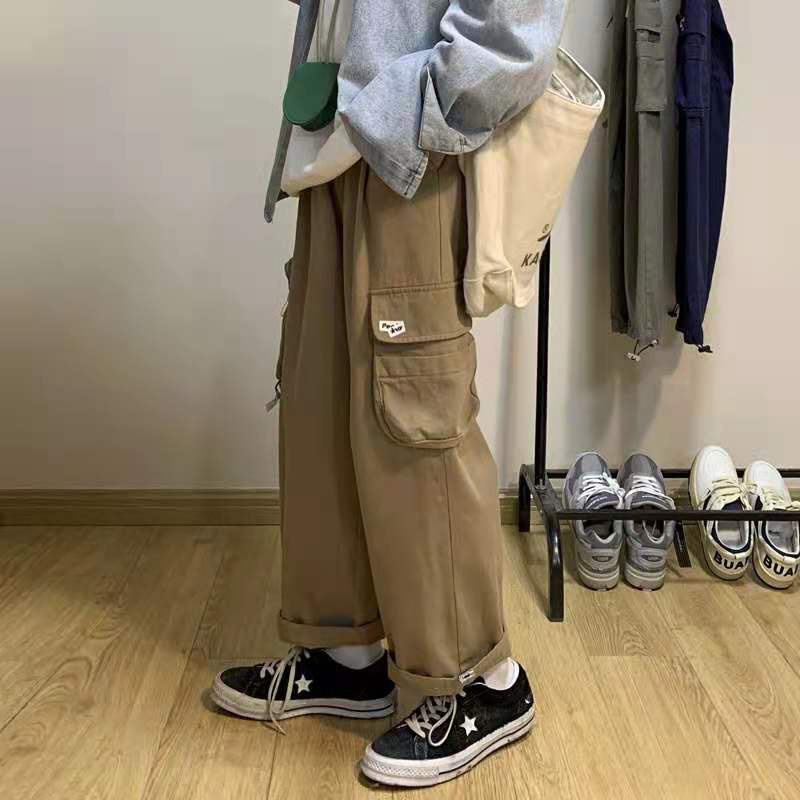 ✦ AFFLIGA ✦Quần ống rộng phối túi lớn phong cách Harajuku Nhật Bản cho nam và nữ