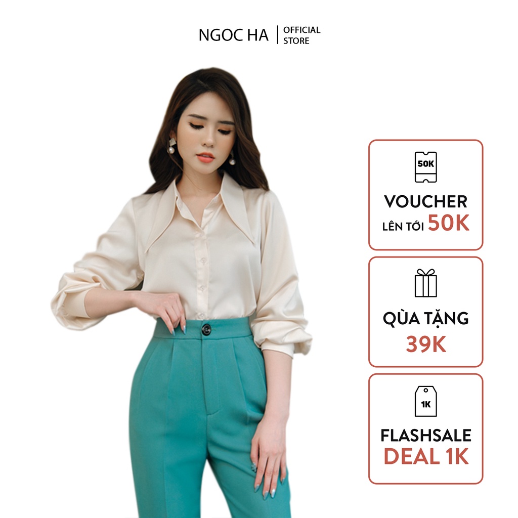 Áo Sơ Mi Nữ, Áo Lụa Công Sở, Nữ Tính Form Dài NGỌC HÀ Design L-A218