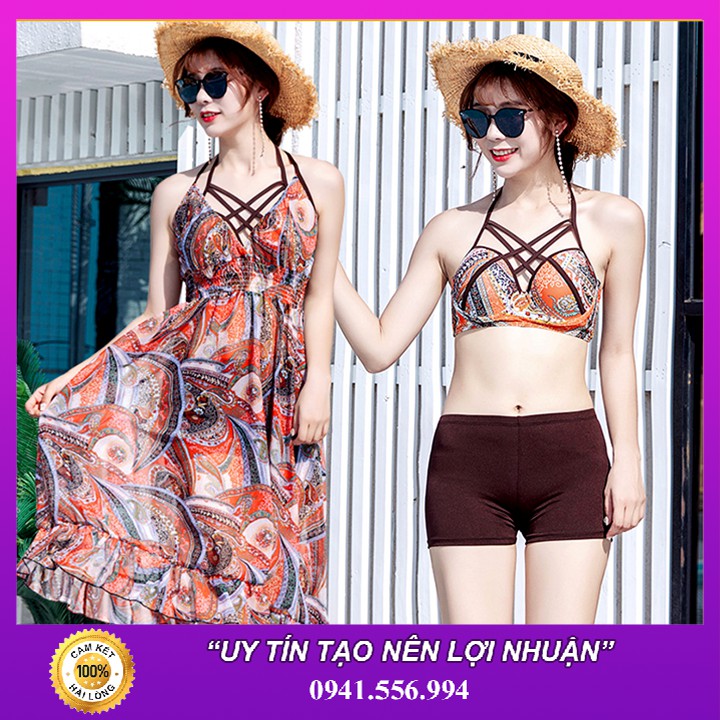 Sale - Set Bikini 3 Mảnh Nữ Phối Maxi Biển Cực Đẹp | BigBuy360 - bigbuy360.vn