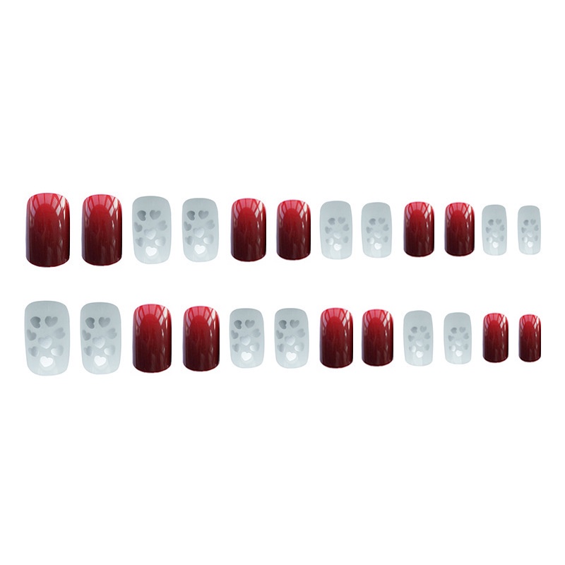 Móng tay giả, móng vuông màu đỏ PD121 24 móng nailbox kèm keo silicon