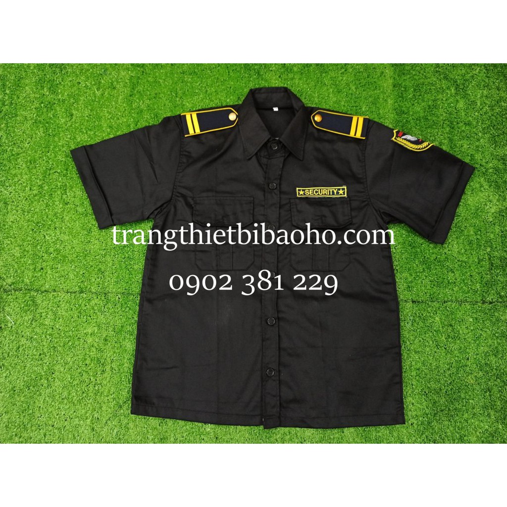 Áo đồng phục bảo vệ, vệ sĩ màu đen kèm cầu vai và 2 logo tay ngực