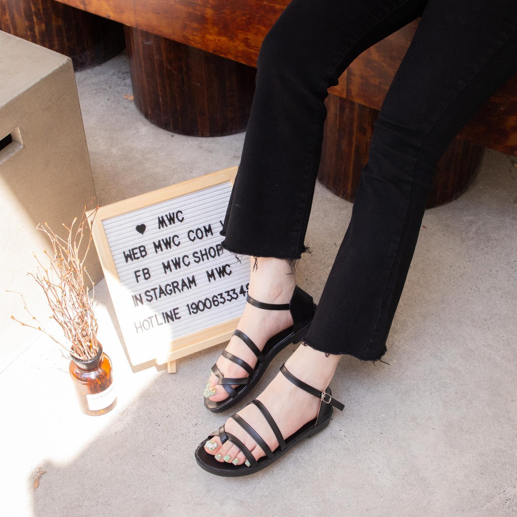 Giày Sandal Nữ MWC Đế Bệt Quai Dây Cá Tính Màu Đen Trắng Nâu XanhL NUSD- 2585