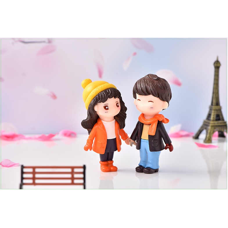 Mô hình đôi bạn mặc áo khoác mùa đông thích hợp trang trí bánh, làm móc khóa, trang trí tiểu cảnh, terrarium, DIY