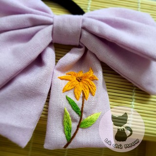 Nơ cột tóc 2 lớp thêu tay - nơ cột tóc 2 lớp thêu hoa