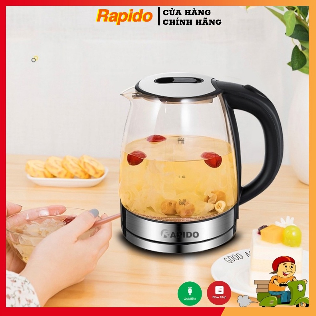 Bình đun siêu tốc giá rẻ, Bình Đun Siêu Tốc thuỷ tinh Rapido RK1818, 1.8L, An Toàn, Chịu Va Đập Cao, Công Suất 1800W