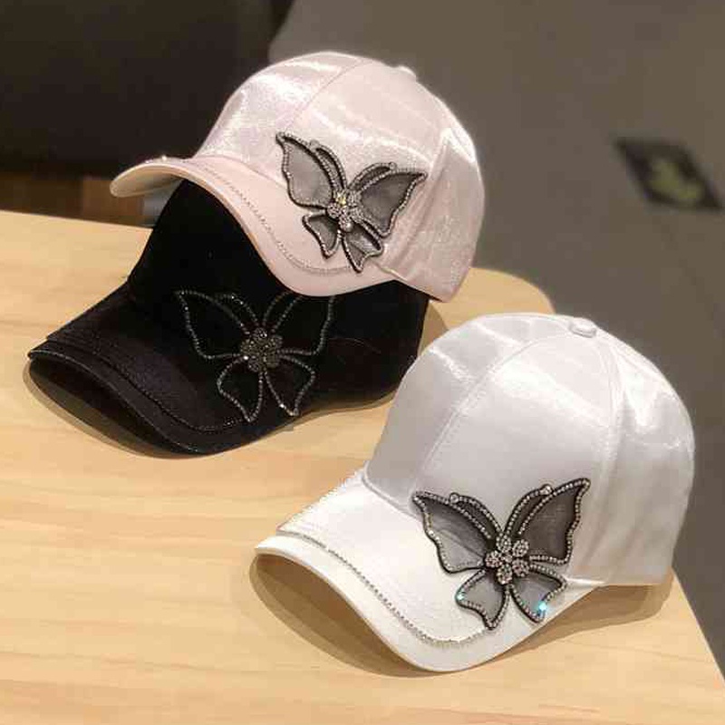 Nón lưỡi trai lụa satin đính đá điều chỉnh được thời trang dành cho nữ
