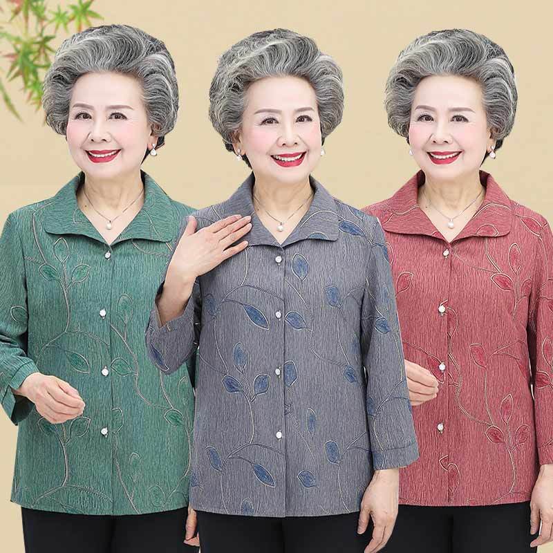 Phụ nữ trung niên và người già quần áo mùa xuân bà áo sơ mi bà mẹ 60-70-80 tuổi áo sơ mi