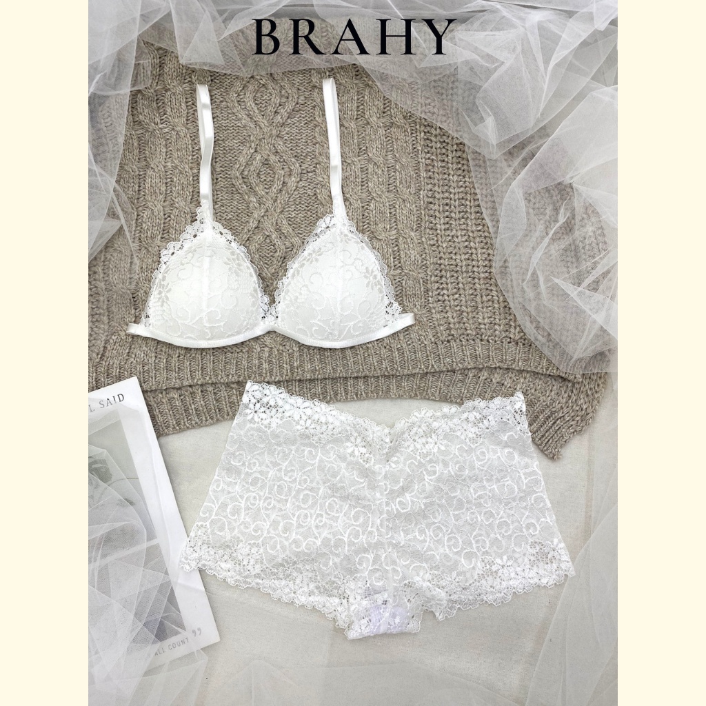 Đồ lót ren đùi trắng bralette có mút mỏng, vải ren cao cấp thoáng khí, sexy gợi cảm BRAHY 060