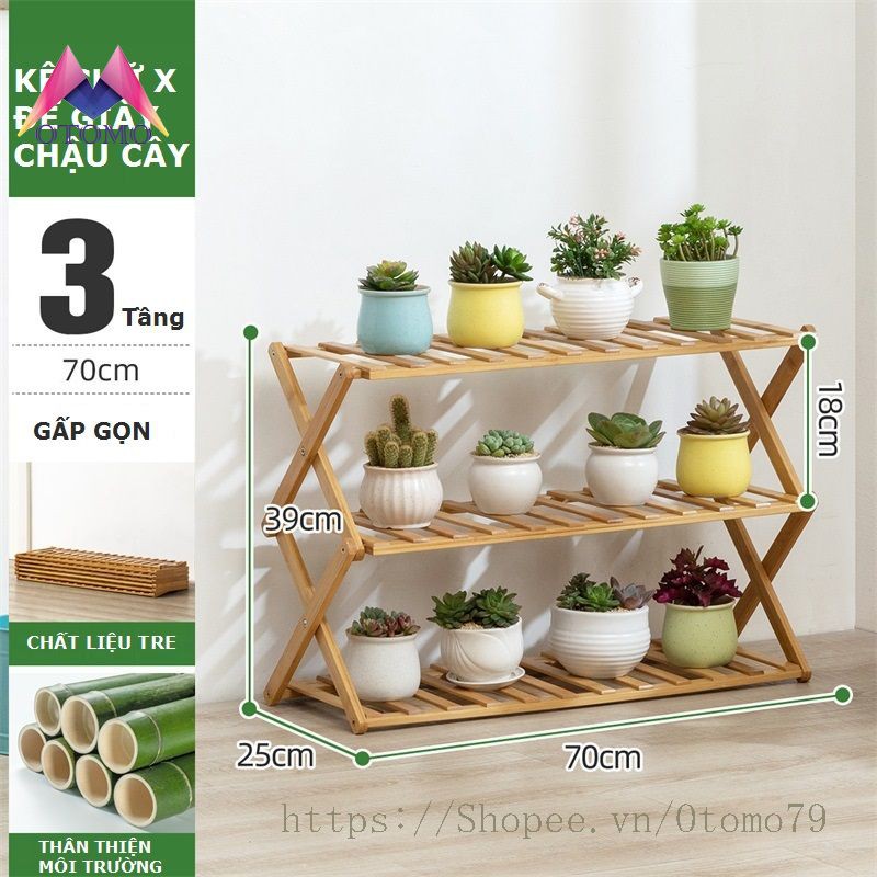 Giá Để Giày Dép Chữ X, Kệ Để Chậu Cây Bằng Gỗ Tre Cao Cấp