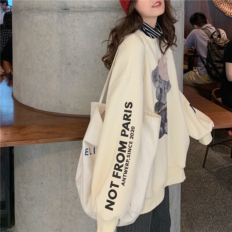 Áo sweater tay dài in họa tiết thời trang retro Hàn Quốc