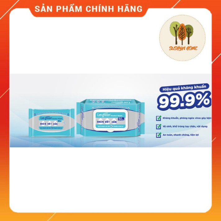 Khăn Ướt Cồn diệt khuẩn 99,9% Let-Green 50 Chiếc / Gói