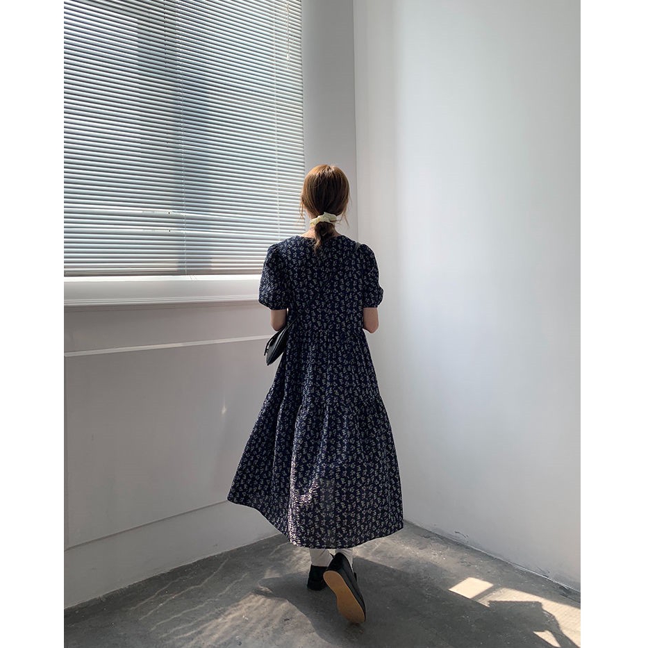 Áo Đầm In Hình Hoa Tay Phồng Phong Cách Retro Dành Cho Nữ | BigBuy360 - bigbuy360.vn