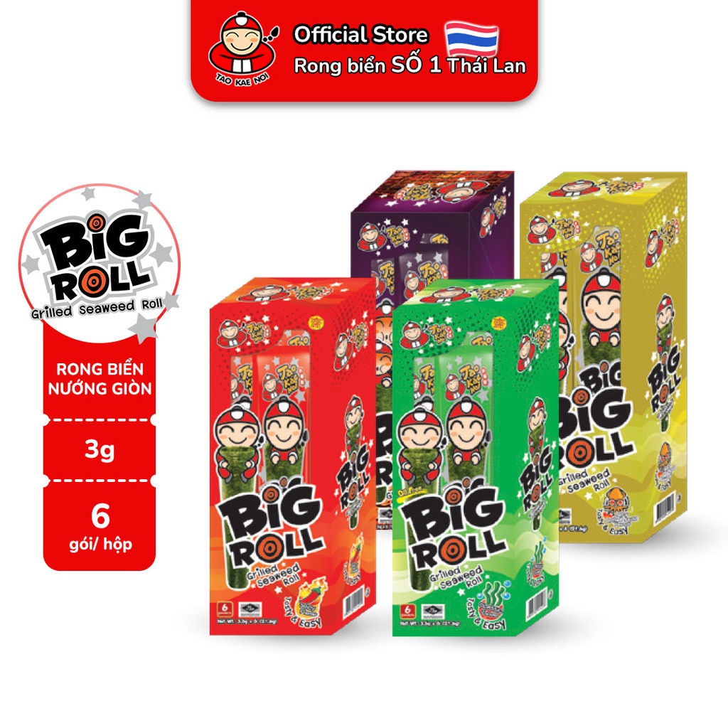 [HỘP 6 GÓI] Snack Rong Biển TaoKaeNoi BIG ROLL (3G) Giòn Tan Nhiều Vị Lựa Chọn